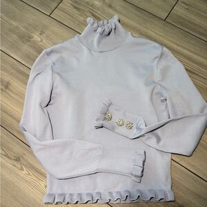 Light Lavender Ruffle Sweater with Embellished Cuffs